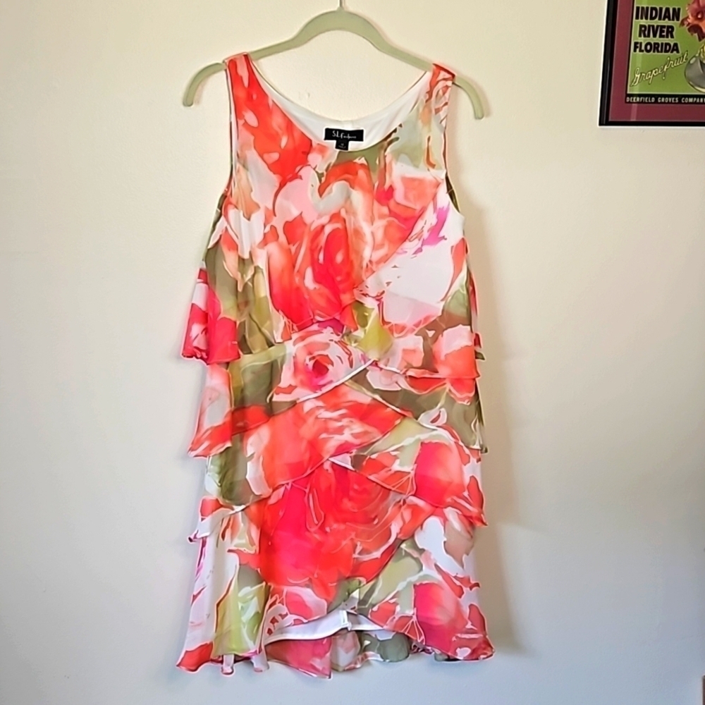 SL Fashions Layered Chiffon Dress Size 14